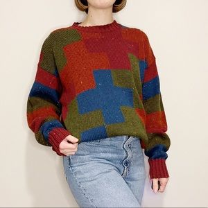 Vintage Liz Clairborne Color Block Chunky Sweater